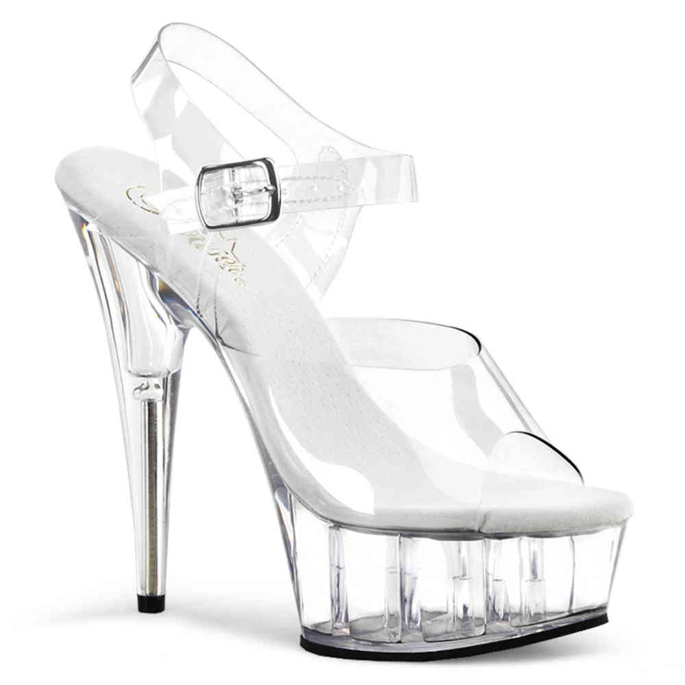 Pleaser - DELIGHT608 Sandaal met enkelband - Transparant/Zilverkleurig